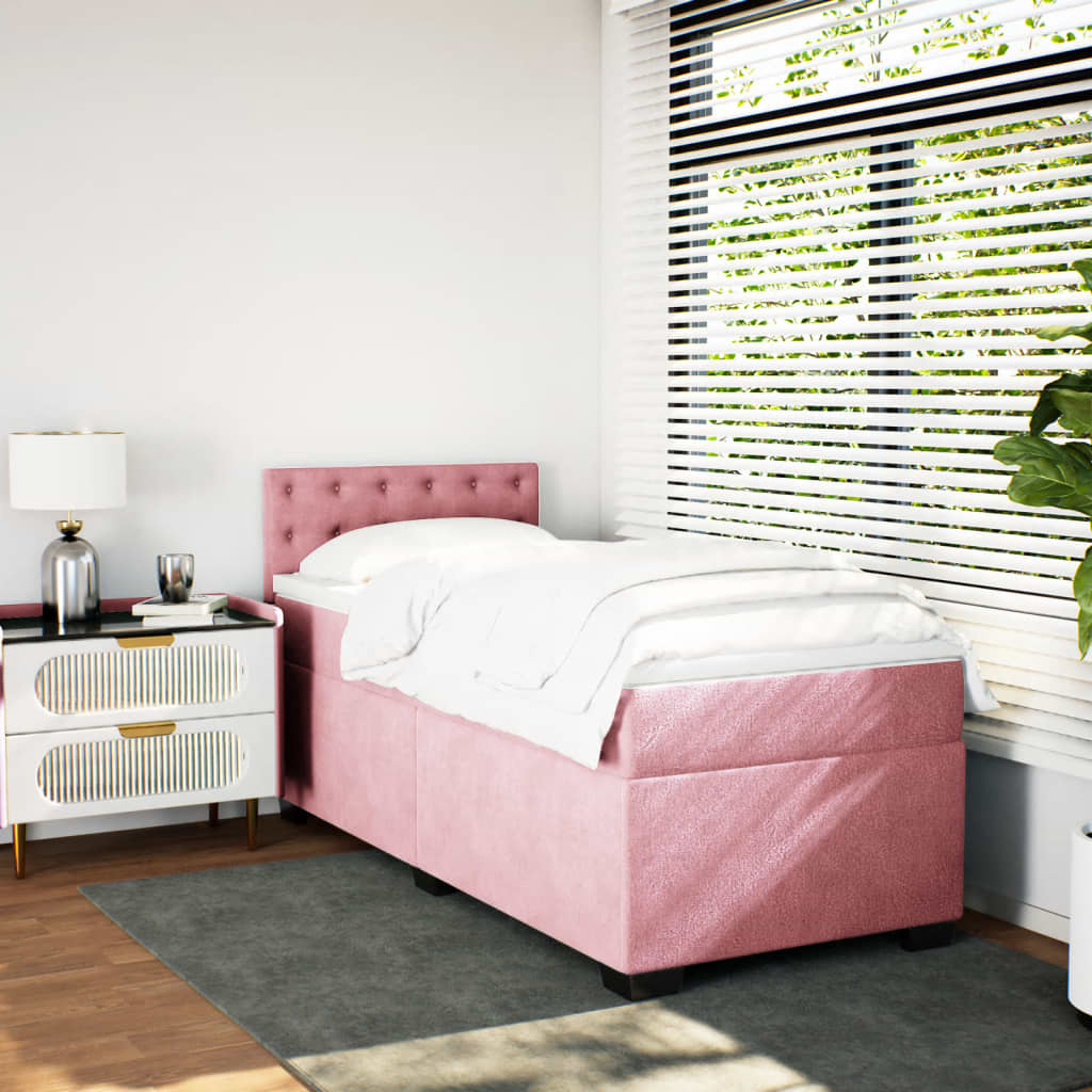 Box spring krevet s madracem ružičasti 90x200 cm baršunasti