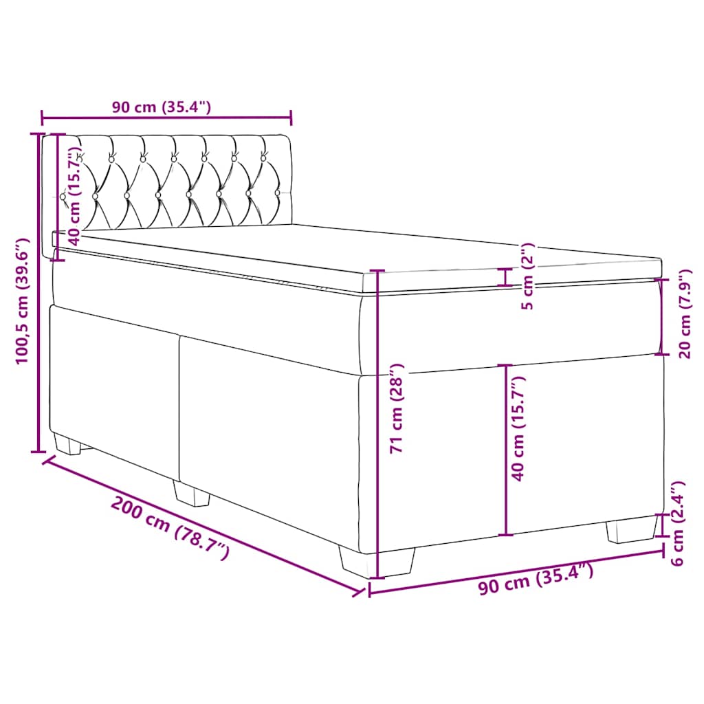 Box spring krevet s madracem tamnoplavi 90x200 cm baršunasti