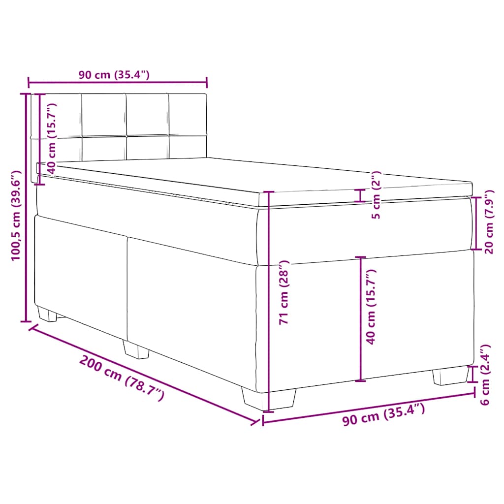 Box spring krevet s madracem tamnoplavi 90x200 cm baršunasti