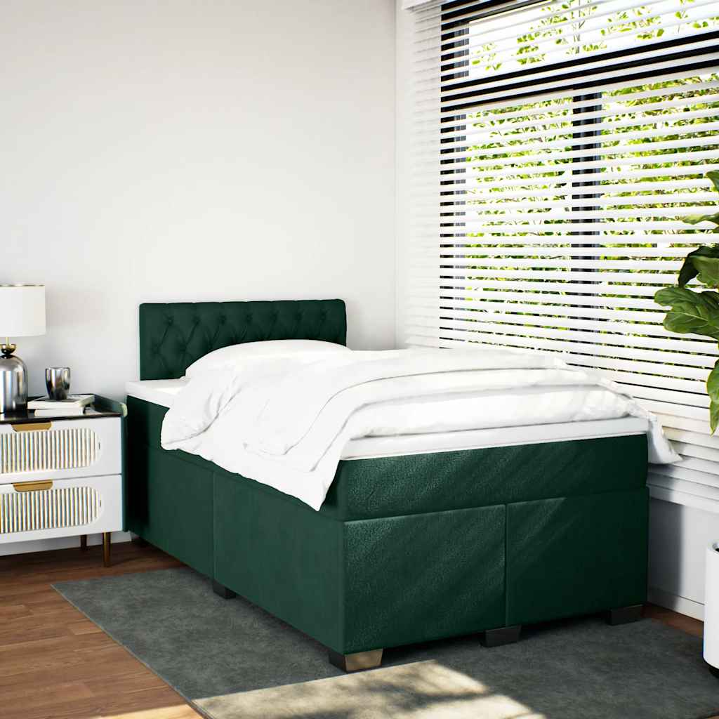 Krevet box spring s madracem tamnozeleni 120x190 cm baršunasti