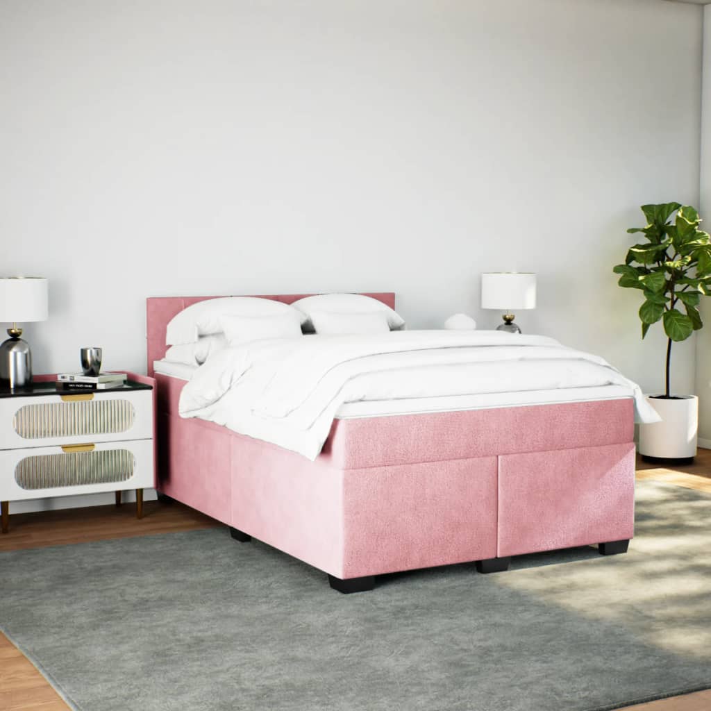 Krevet s oprugama madracem tamnoružičasti 140x200 cm baršunasti