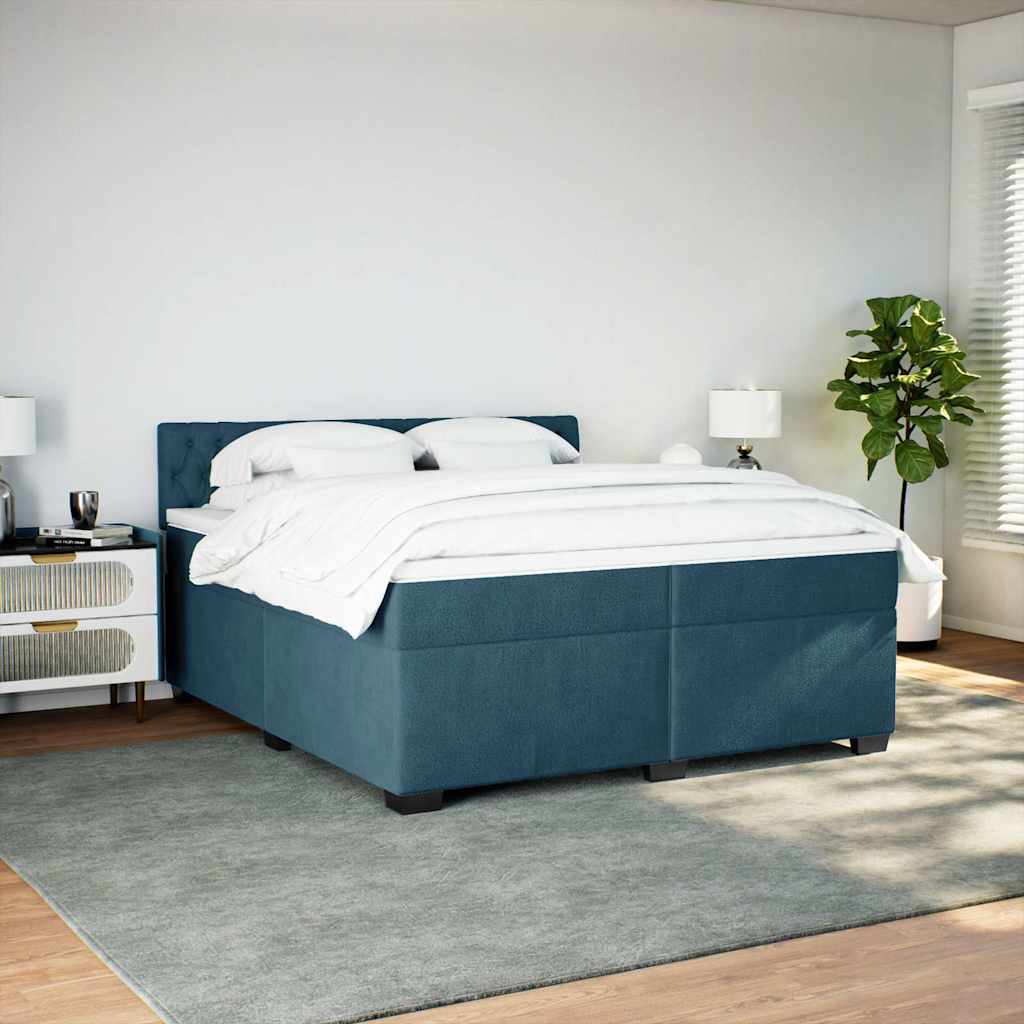 Krevet s oprugama i madracem plavi 200x200 cm baršunasti