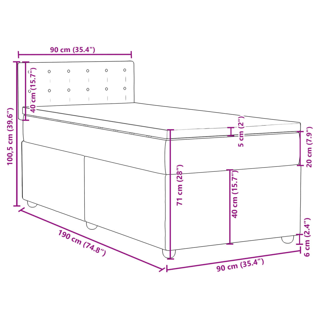 Box spring krevet s madracem svjetlosivi 90x190 cm od tkanine