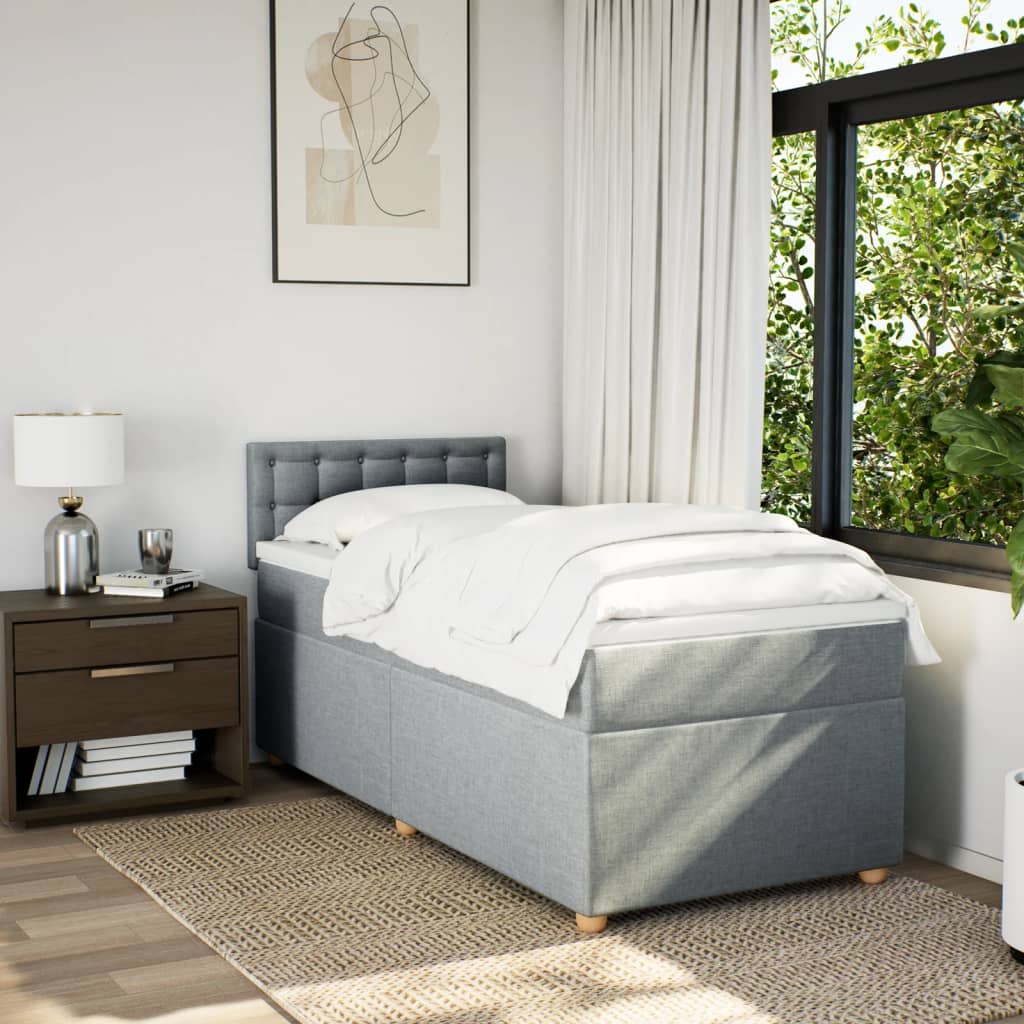 Box spring krevet s madracem svjetlosivi 90x190 cm od tkanine
