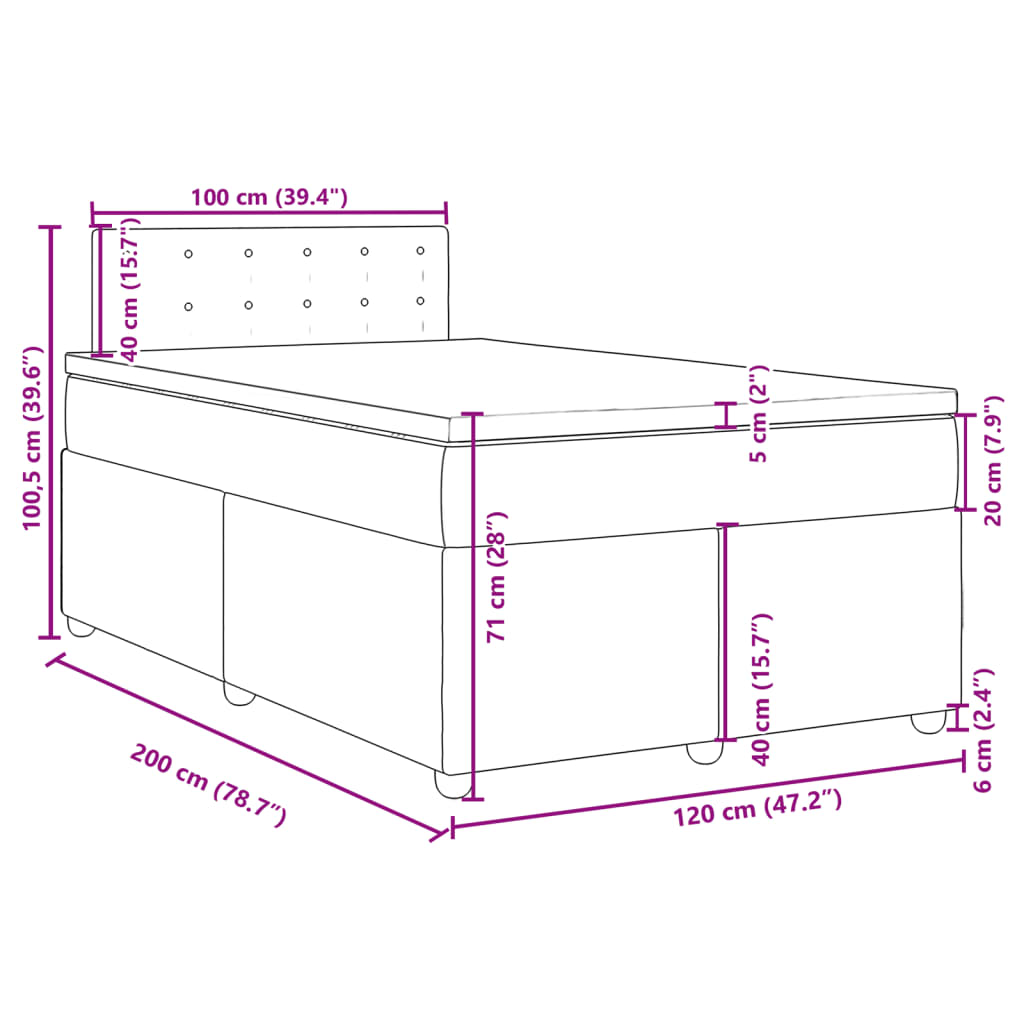 Krevet s oprugama i madracem krem 120 x 200 cm od tkanine