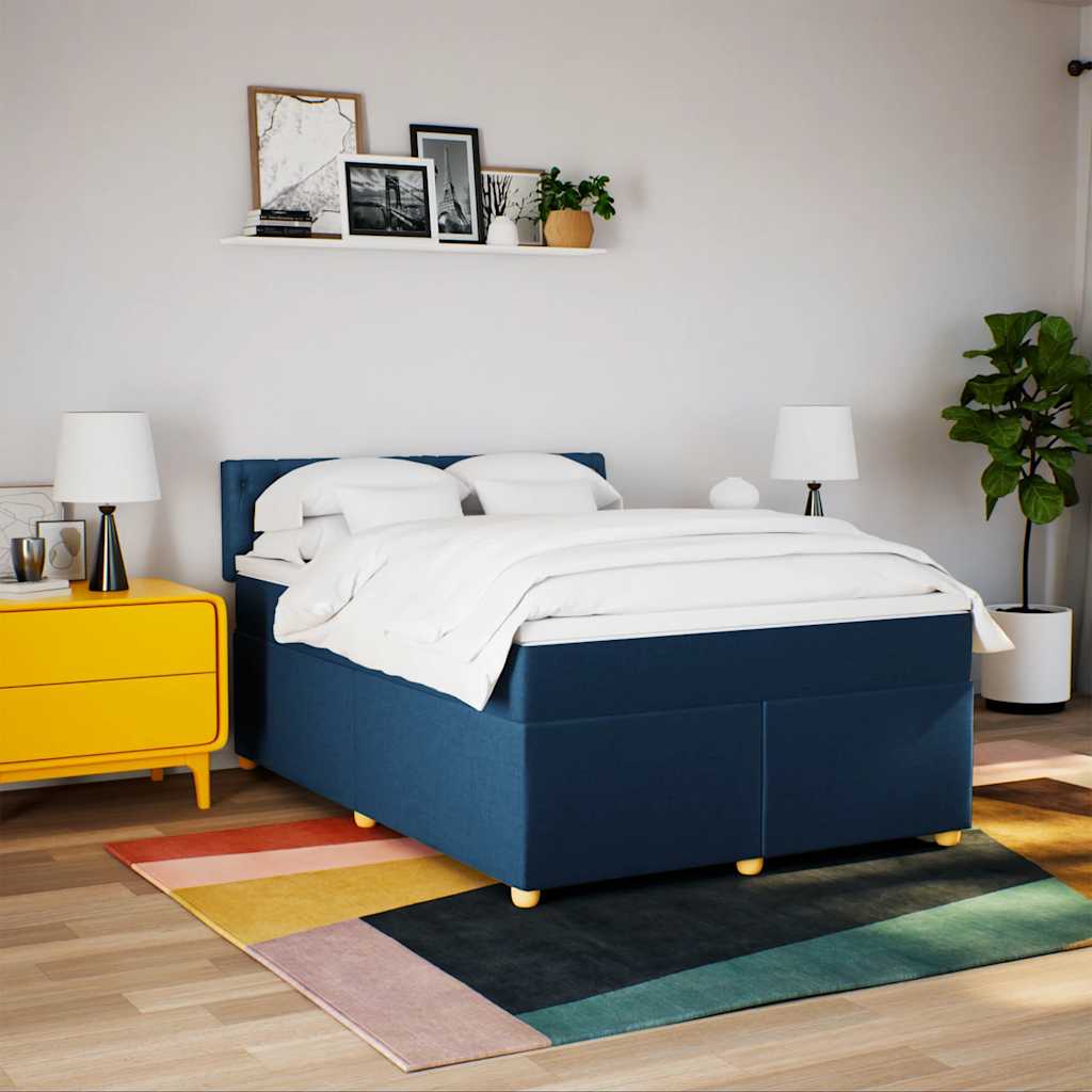 Krevet s oprugama i madracem plavi 140 x 190 cm od tkanine