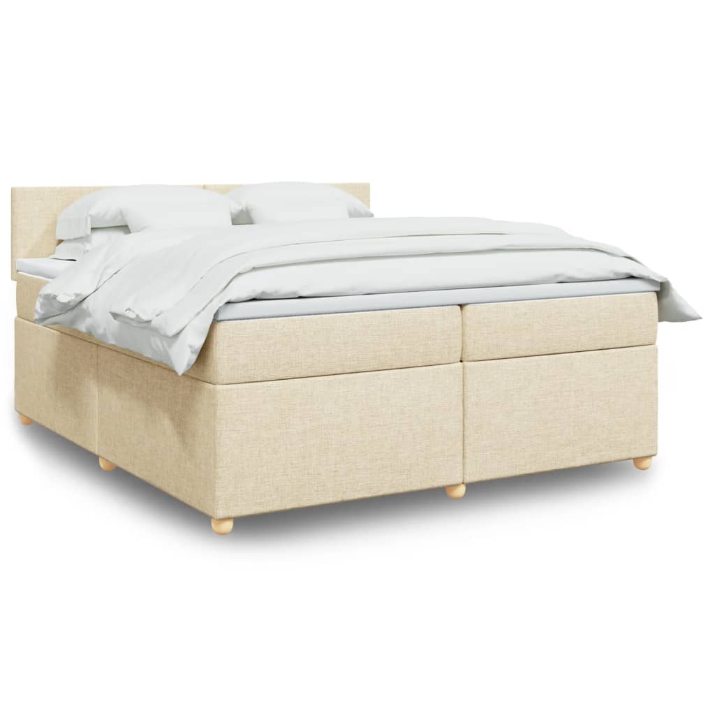 Krevet s oprugama i madracem krem 200 x 200 cm od tkanine