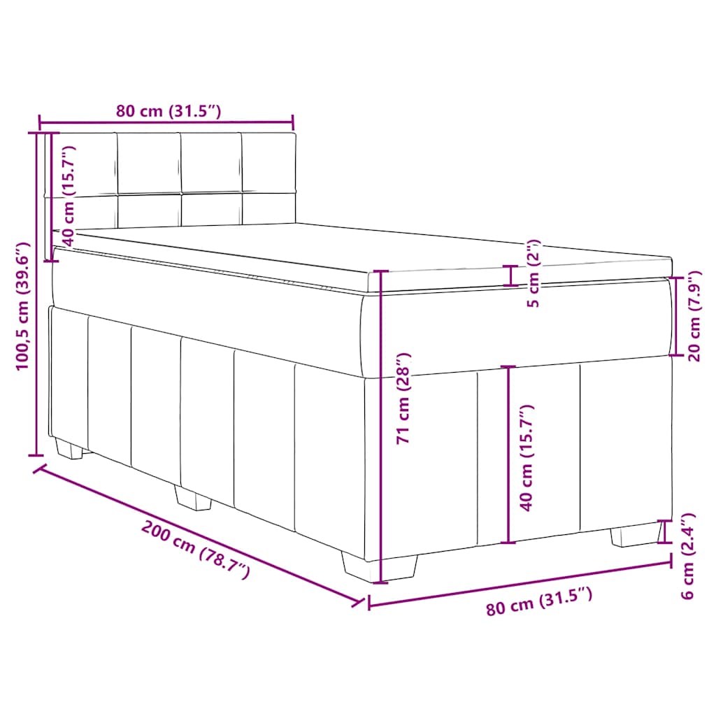 Box spring krevet s madracem crni 80 x 200 cm od tkanine