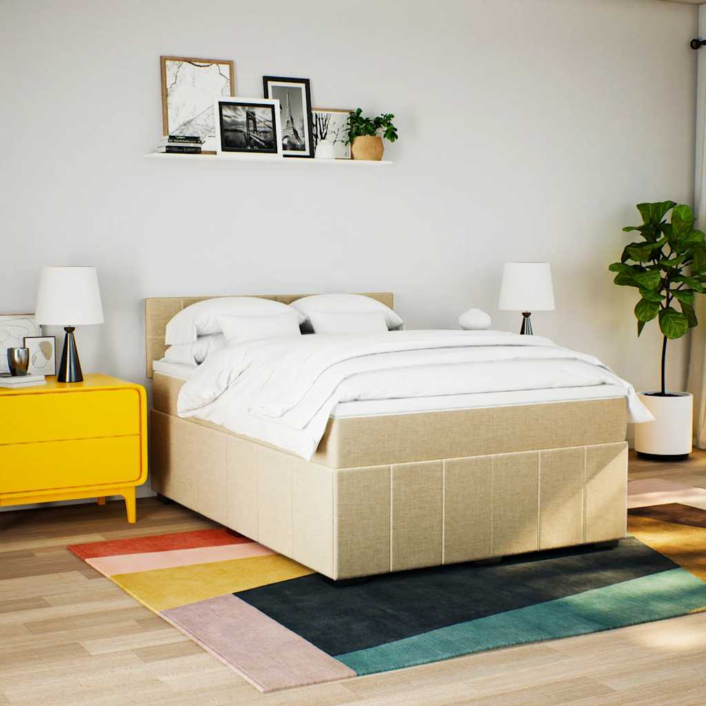 Krevet s oprugama i madracem krem 140 x 190 cm od tkanine