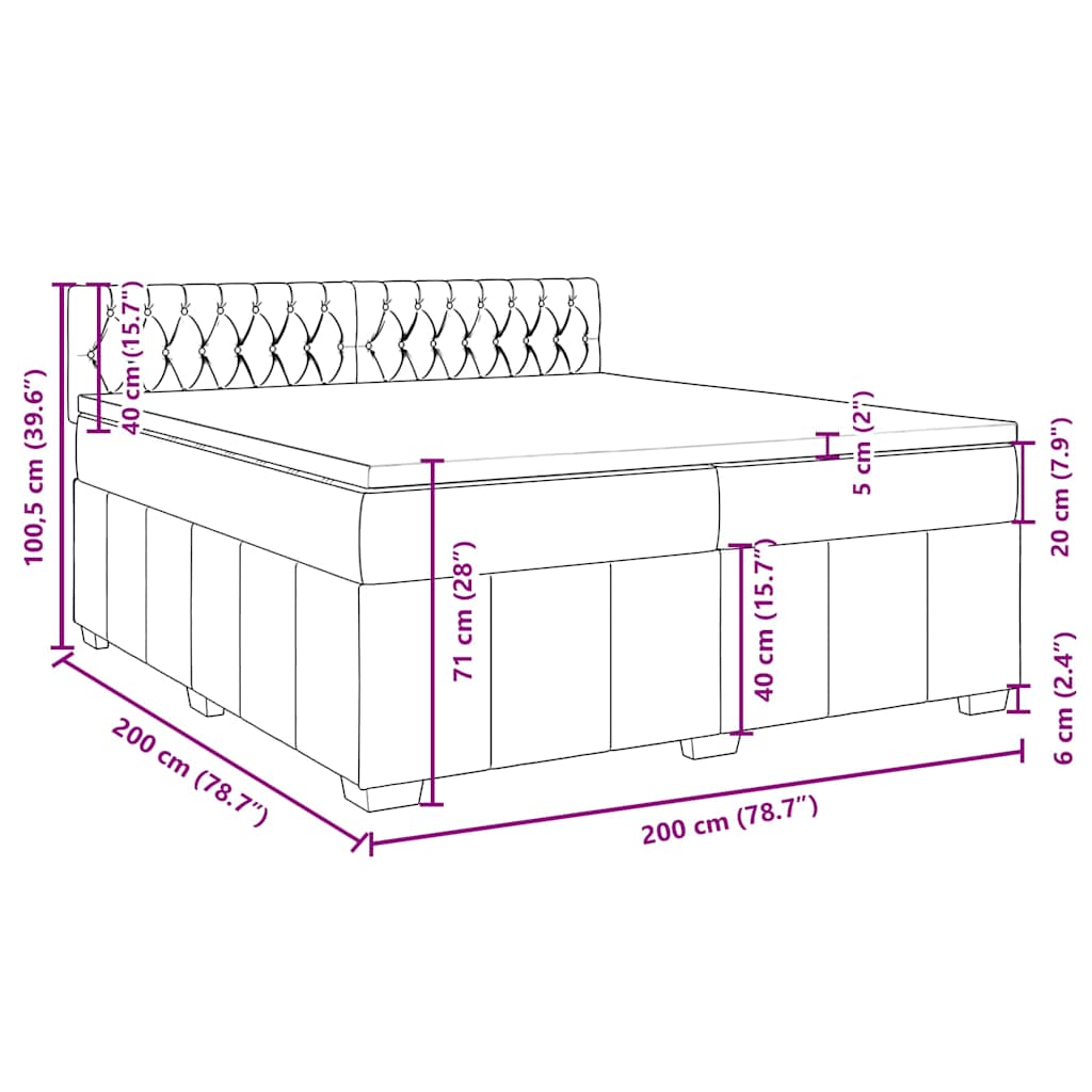 Krevet s oprugama i madracem svjetlosivi 200 x 200cm od tkanine
