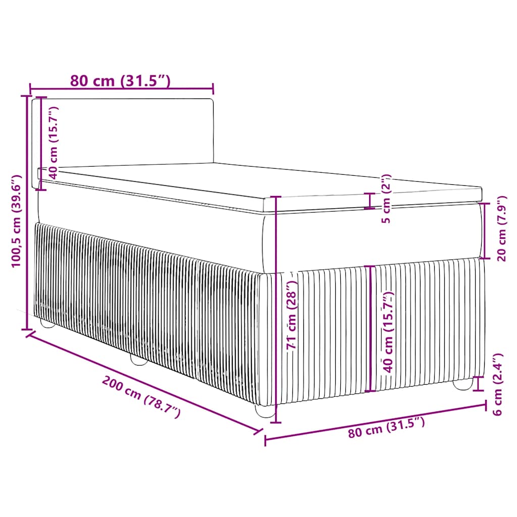 Box spring krevet s madracem crni 80 x 200 cm od tkanine