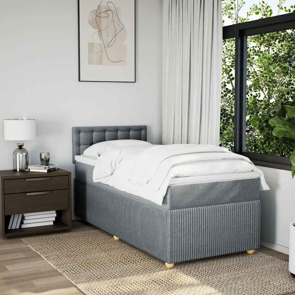 Box spring krevet s madracem svjetlosivi 90x190 cm od tkanine