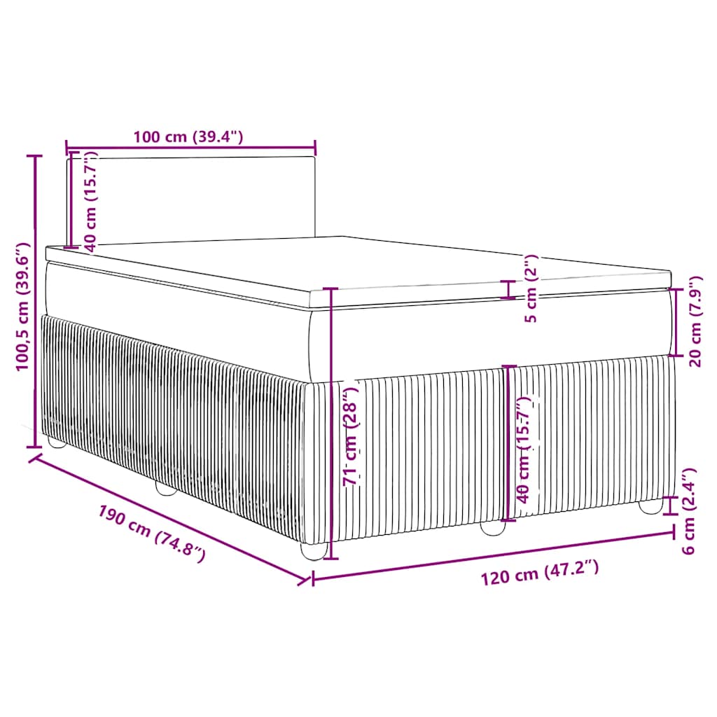 Krevet box spring s madracem crni 120 x 190 cm od tkanine