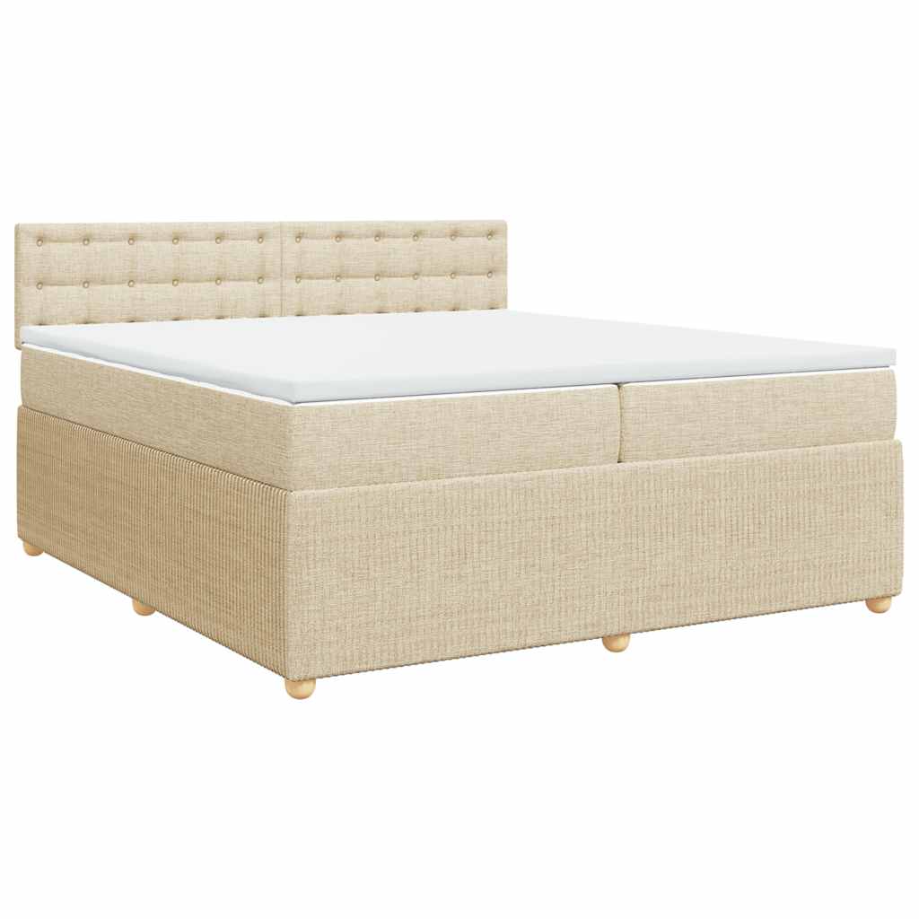 Krevet s oprugama i madracem krem 200 x 200 cm od tkanine