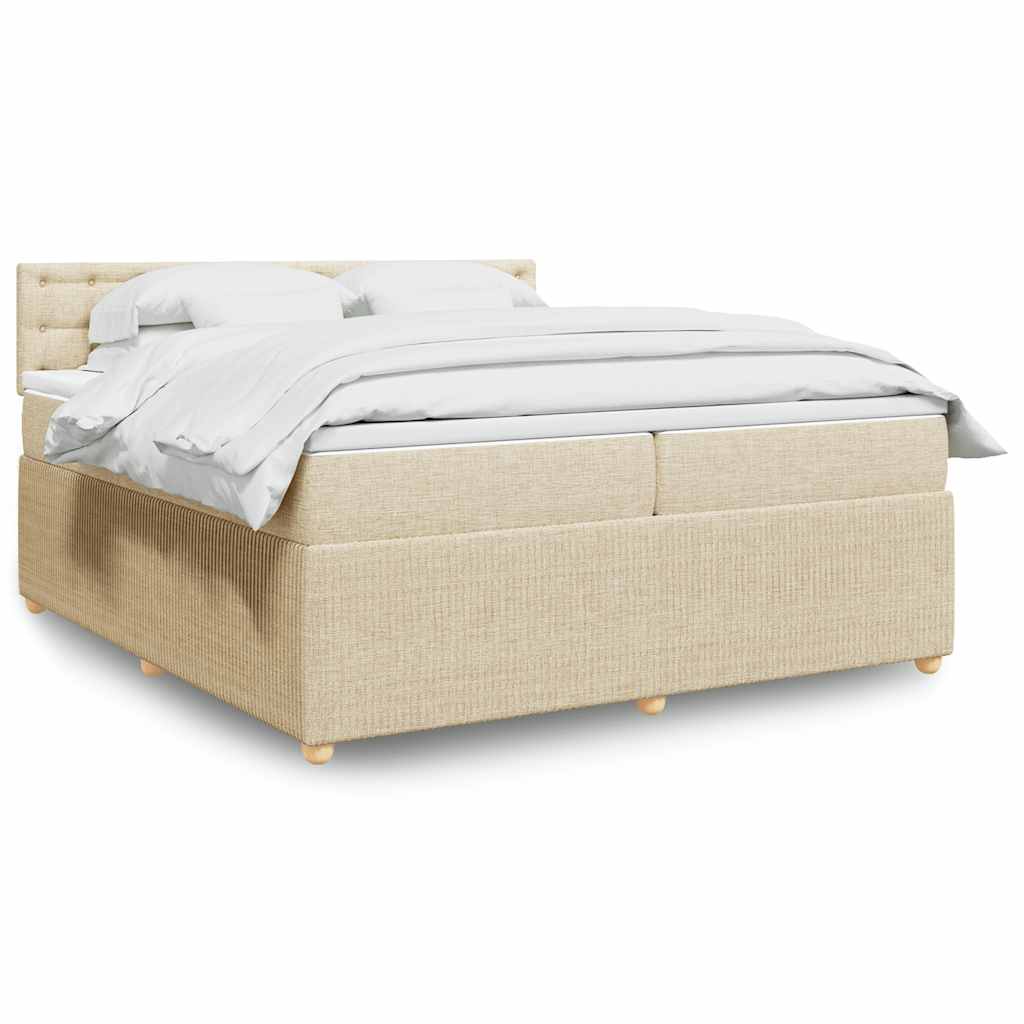 Krevet s oprugama i madracem krem 200 x 200 cm od tkanine