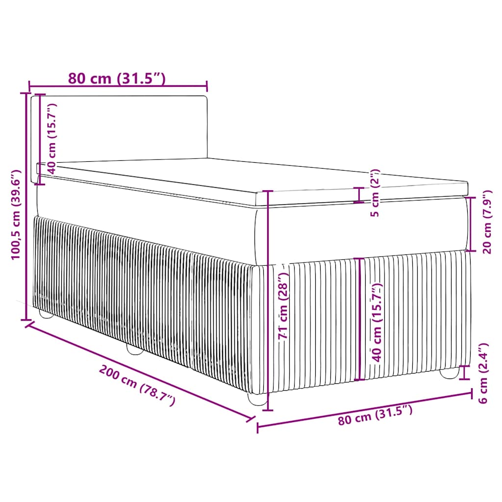 Box spring krevet s madracem tamnozeleni 80 x 200 cm baršunasti