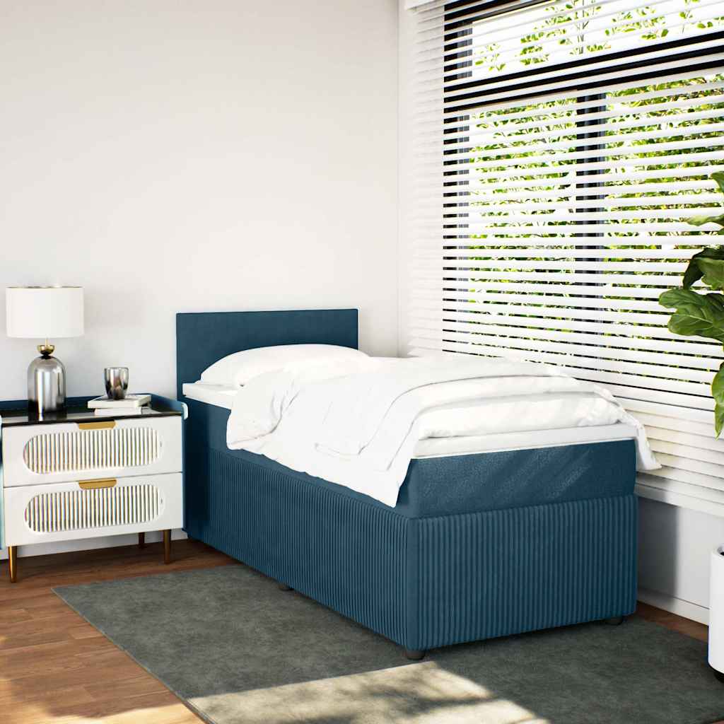 Box spring krevet s madracem plavi 90x200 cm baršunasti