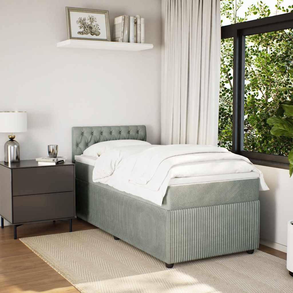 Box spring krevet s madracem svjetlosivi 90x190 cm baršunasti