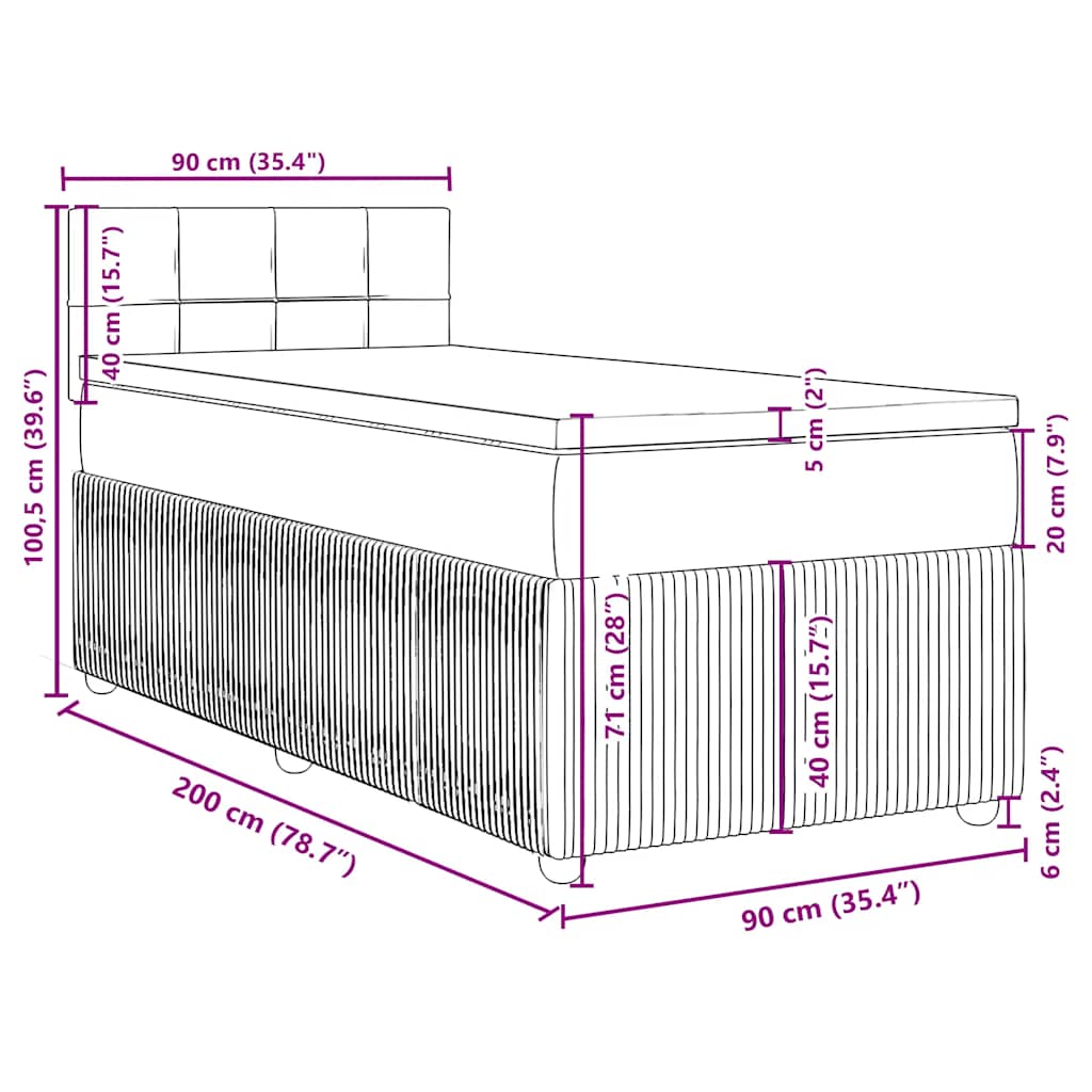 Box spring krevet s madracem crni 90x200 cm baršunasti