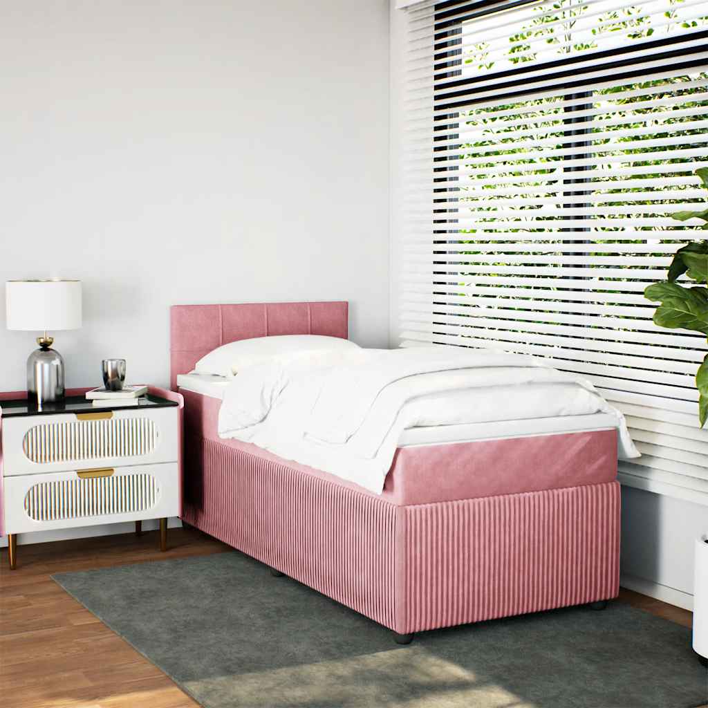 Box spring krevet s madracem ružičasti 90x200 cm baršunasti