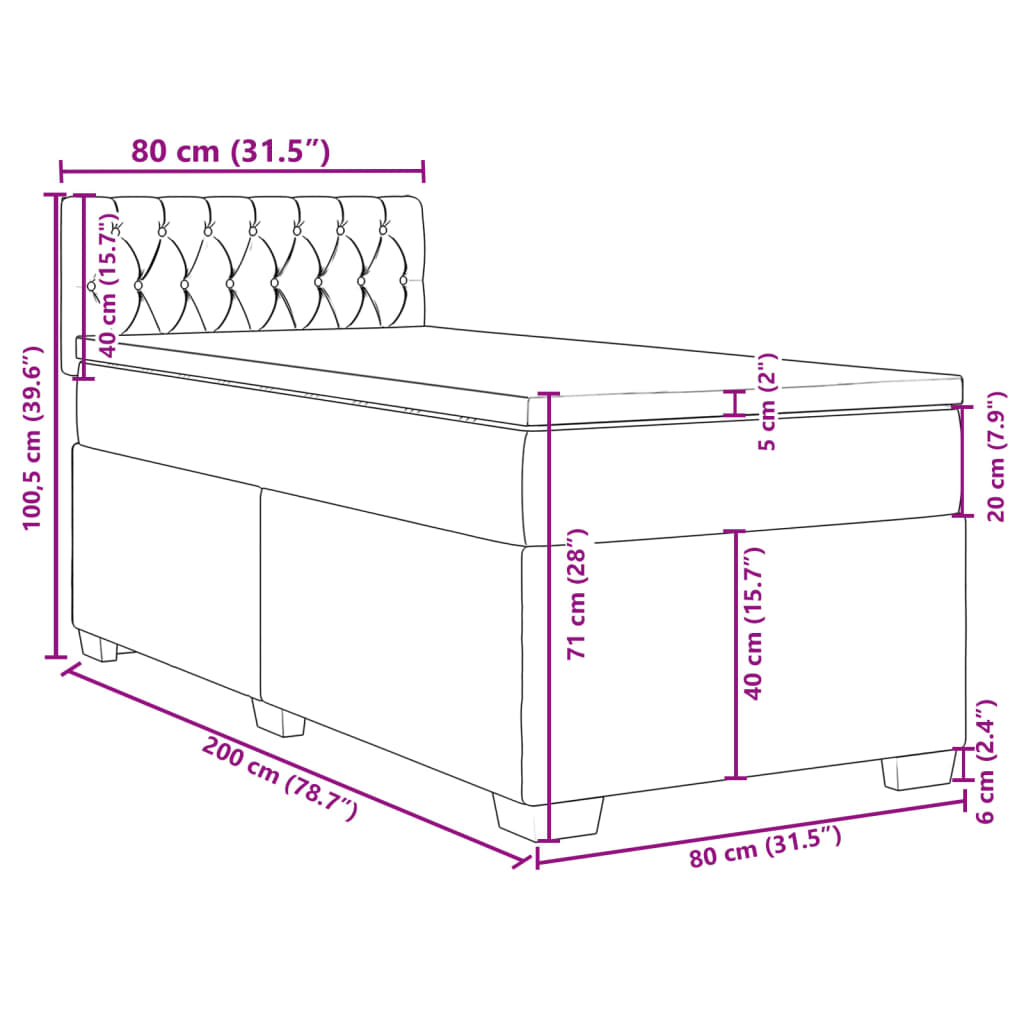 Box spring krevet s madracem crni 80 x 200 cm od tkanine