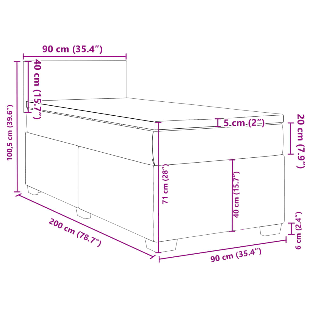 Krevet s oprugama i madracem krem 90 x 200 cm od tkanine