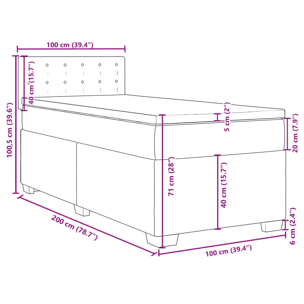 Krevet s oprugama i madracem krem 100 x 200 cm od tkanine