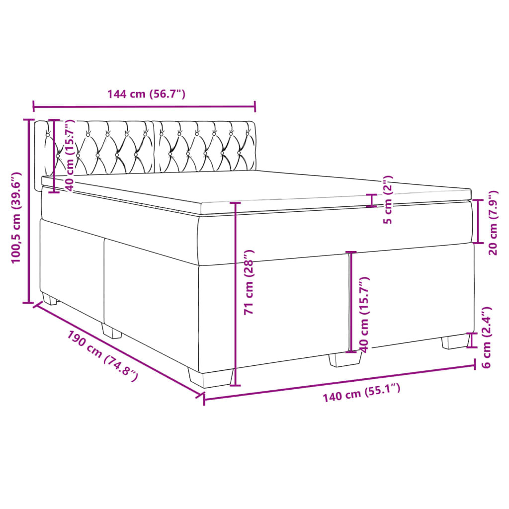Krevet s oprugama i madracem crni 140 x 190 cm od tkanine