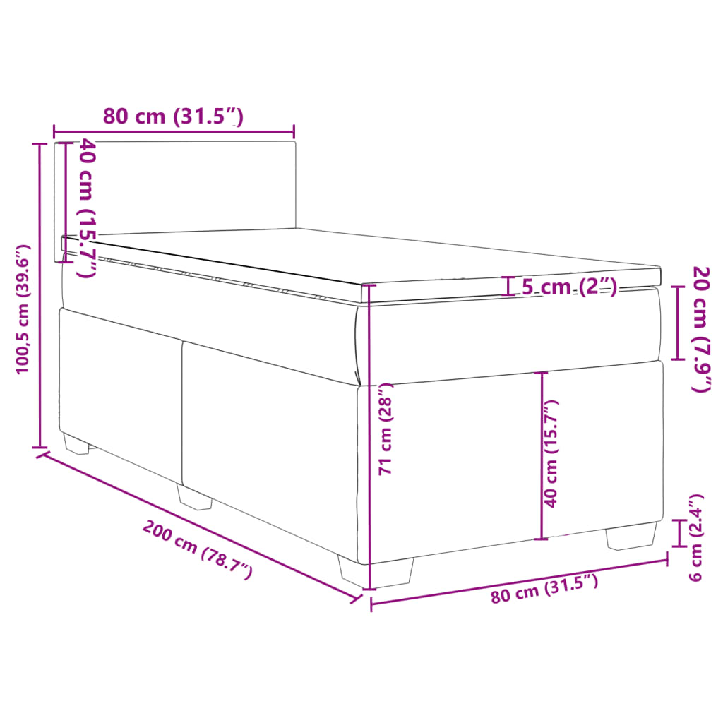 Box spring krevet s madracem svjetlosivi 80 x 200 cm baršunasti