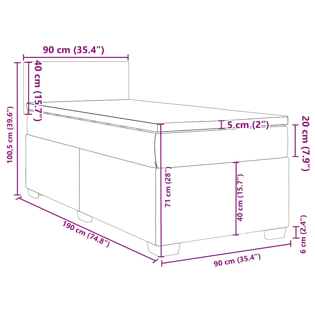Box spring krevet s madracem tamnozeleni 90x190 cm baršunasti