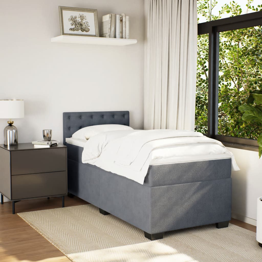 Box spring krevet s madracem tamnosivi 90x190 cm baršunasti