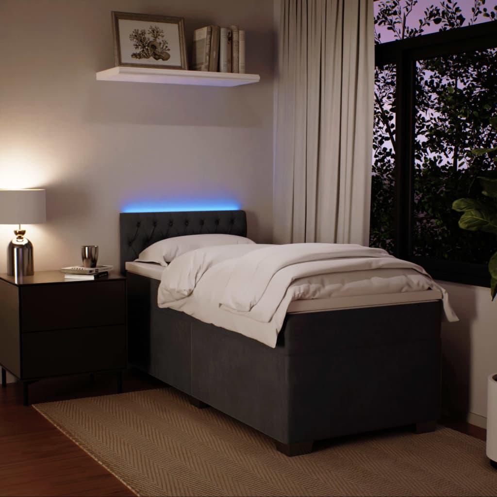 Box spring krevet s madracem tamnosivi 90x190 cm baršunasti
