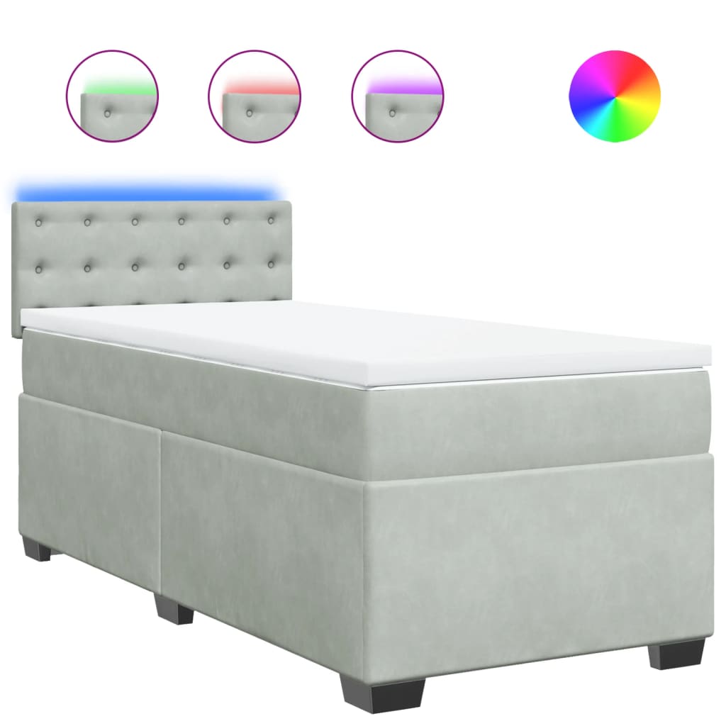 Box spring krevet s madracem svjetlosivi 90x190 cm baršunasti