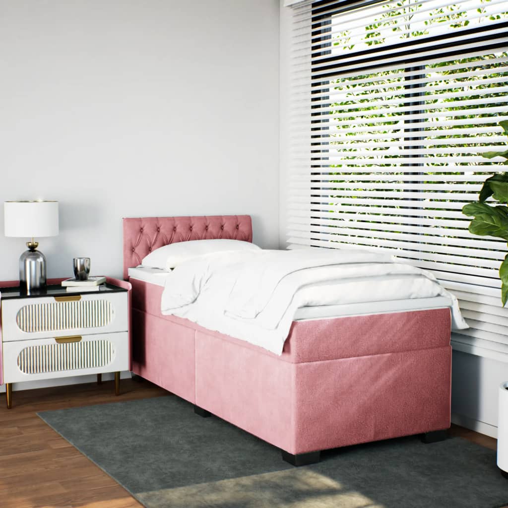 Box spring krevet s madracem ružičasti 90x200 cm baršunasti