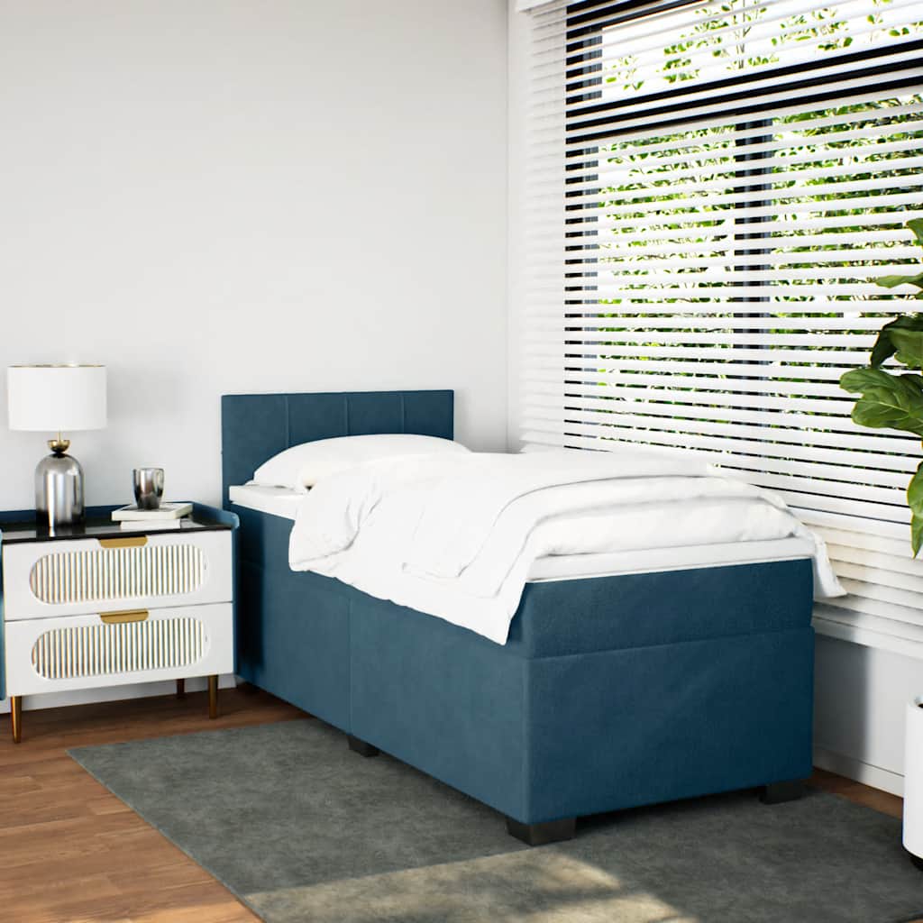 Box spring krevet s madracem plavi 90x200 cm baršunasti
