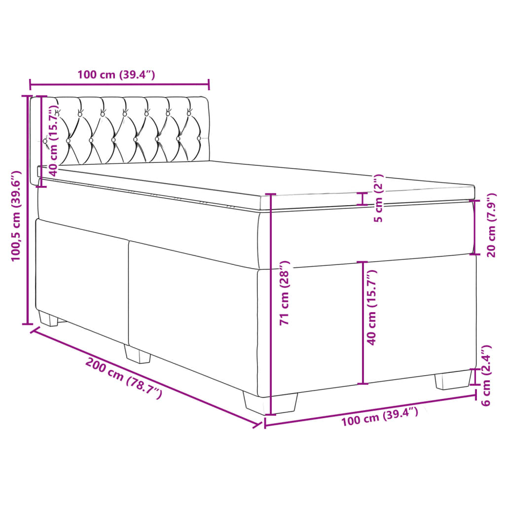 Box spring krevet s madracem svjetlosivi 100x200 cm baršunasti