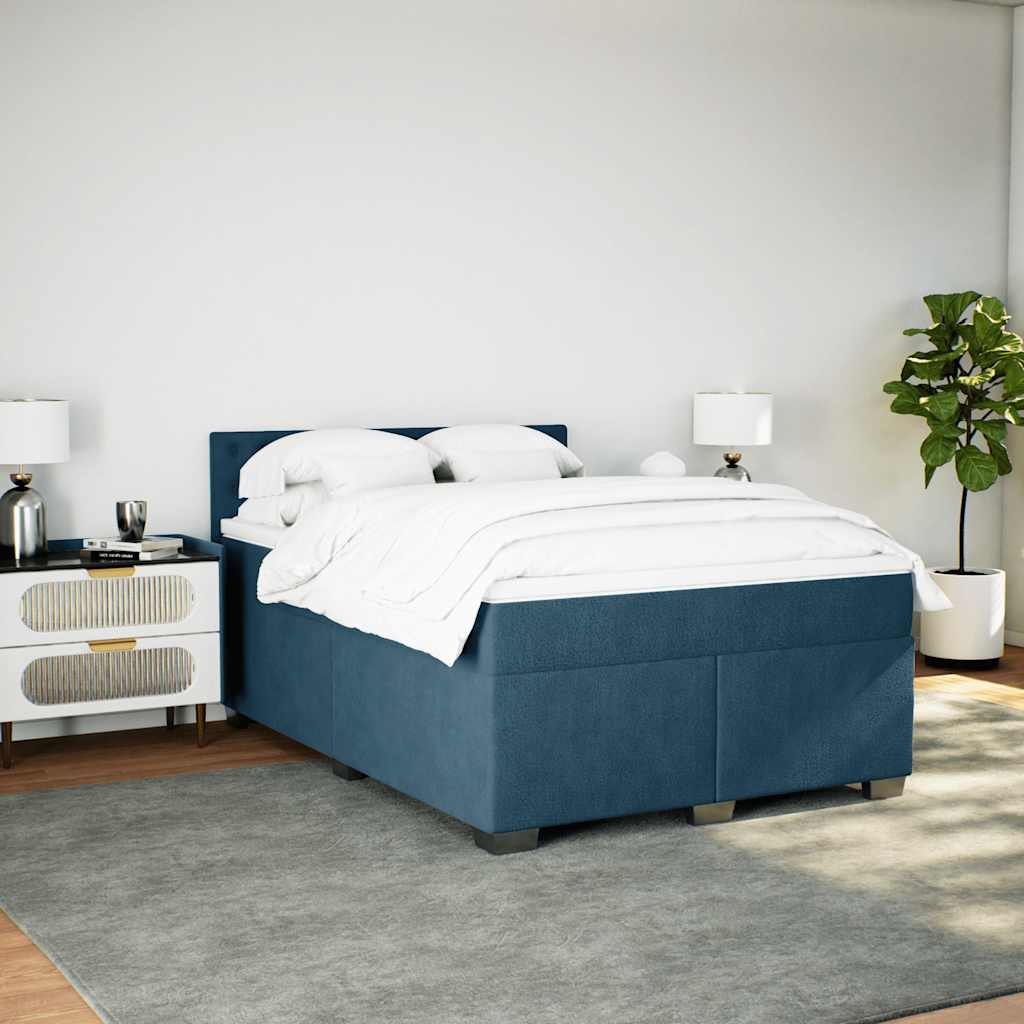 Krevet s oprugama i madracem plavi 140x200 cm baršunasti