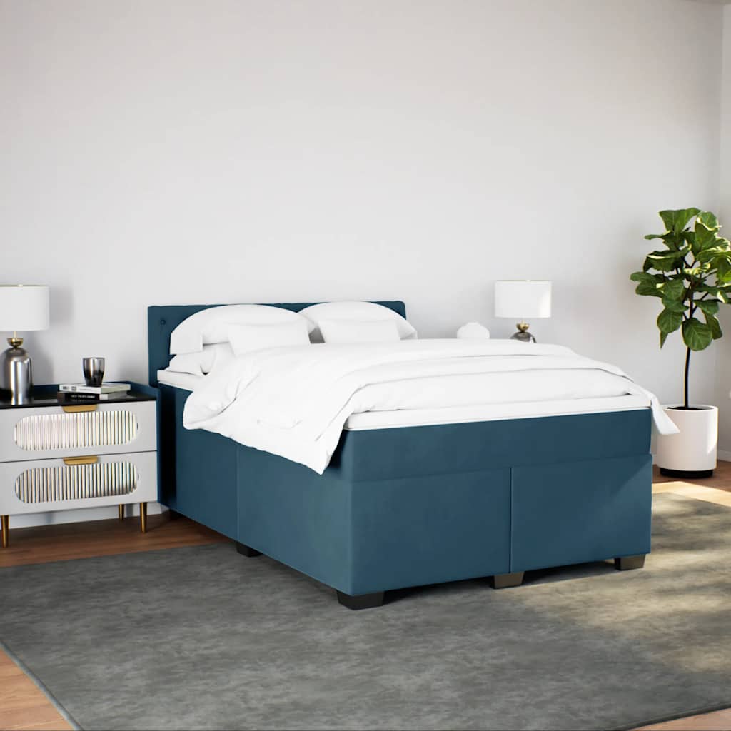 Krevet box spring s madracem plavi 160 x 200 cm baršunasti