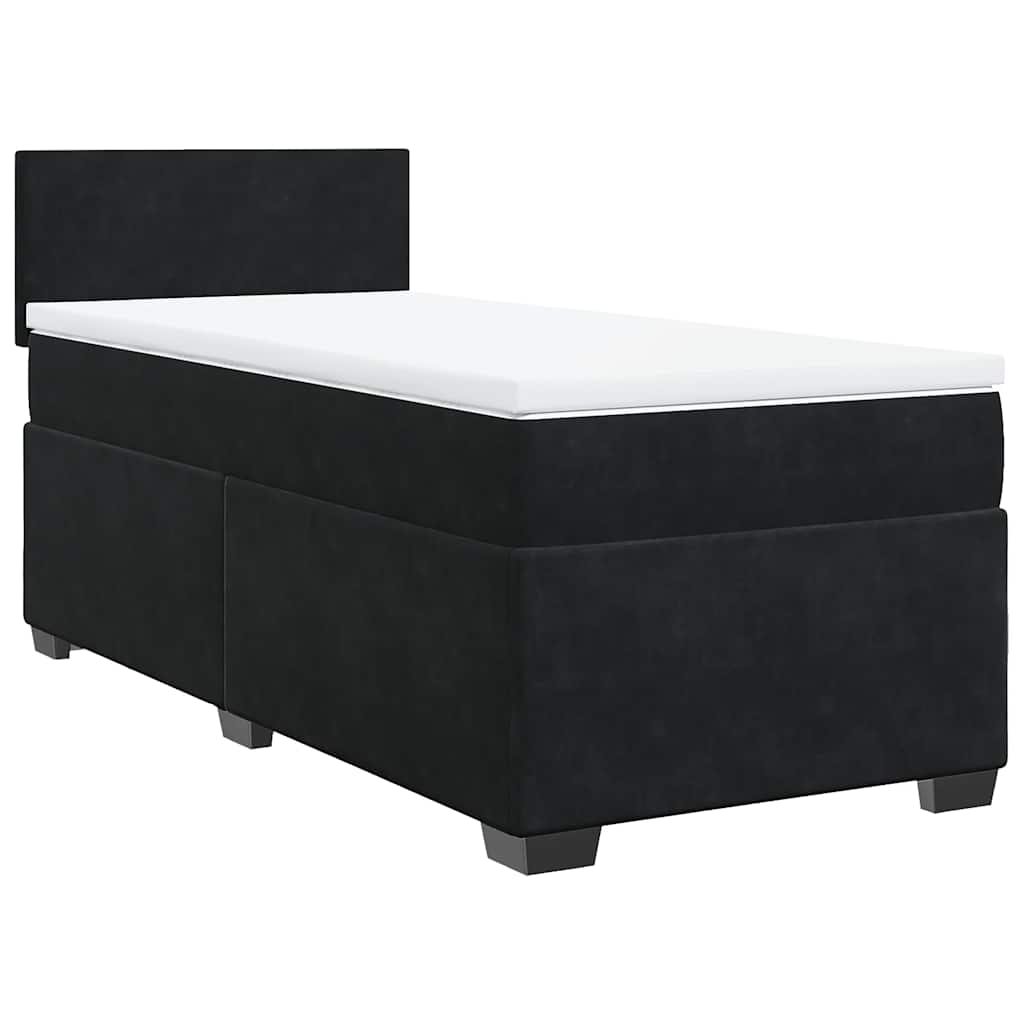 Krevet box spring s madracem crni za jednu osobu baršunasti