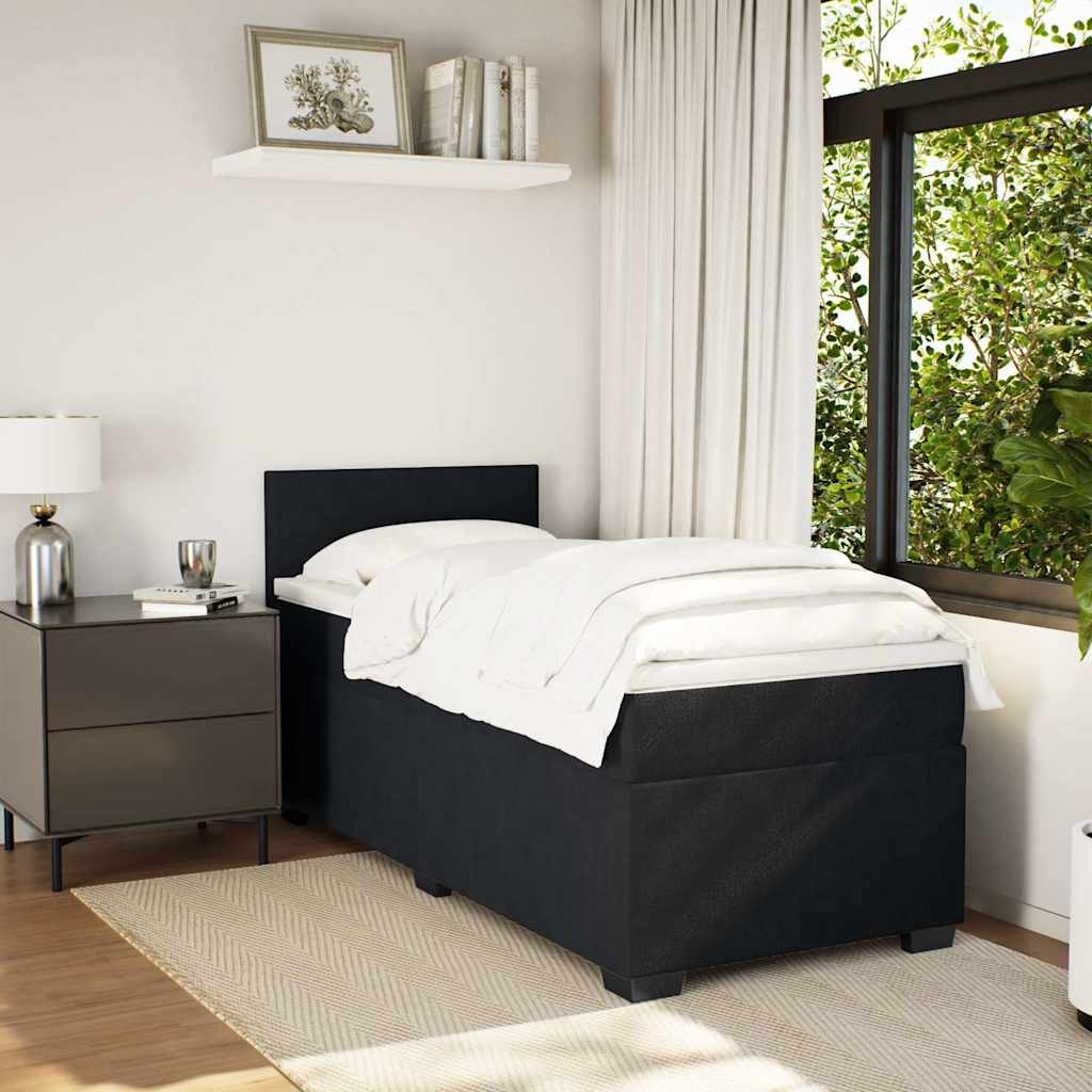 Krevet box spring s madracem crni za jednu osobu baršunasti