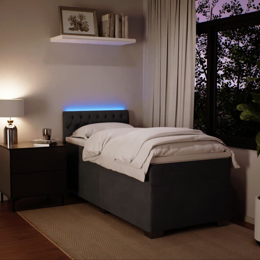 Krevet box spring s madracem tamnosivi za 1 osobu baršunasti
