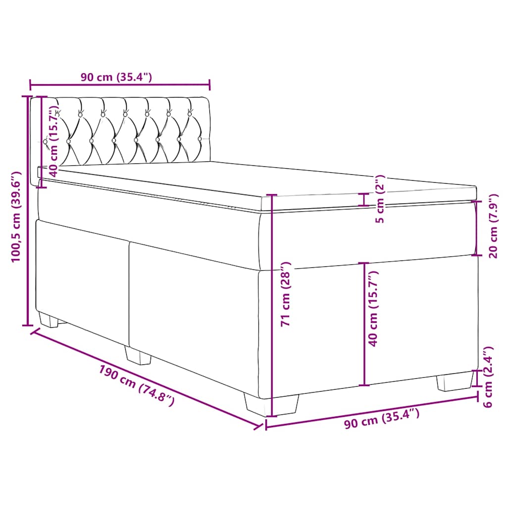 Krevet box spring s madracem crni za jednu osobu baršunasti