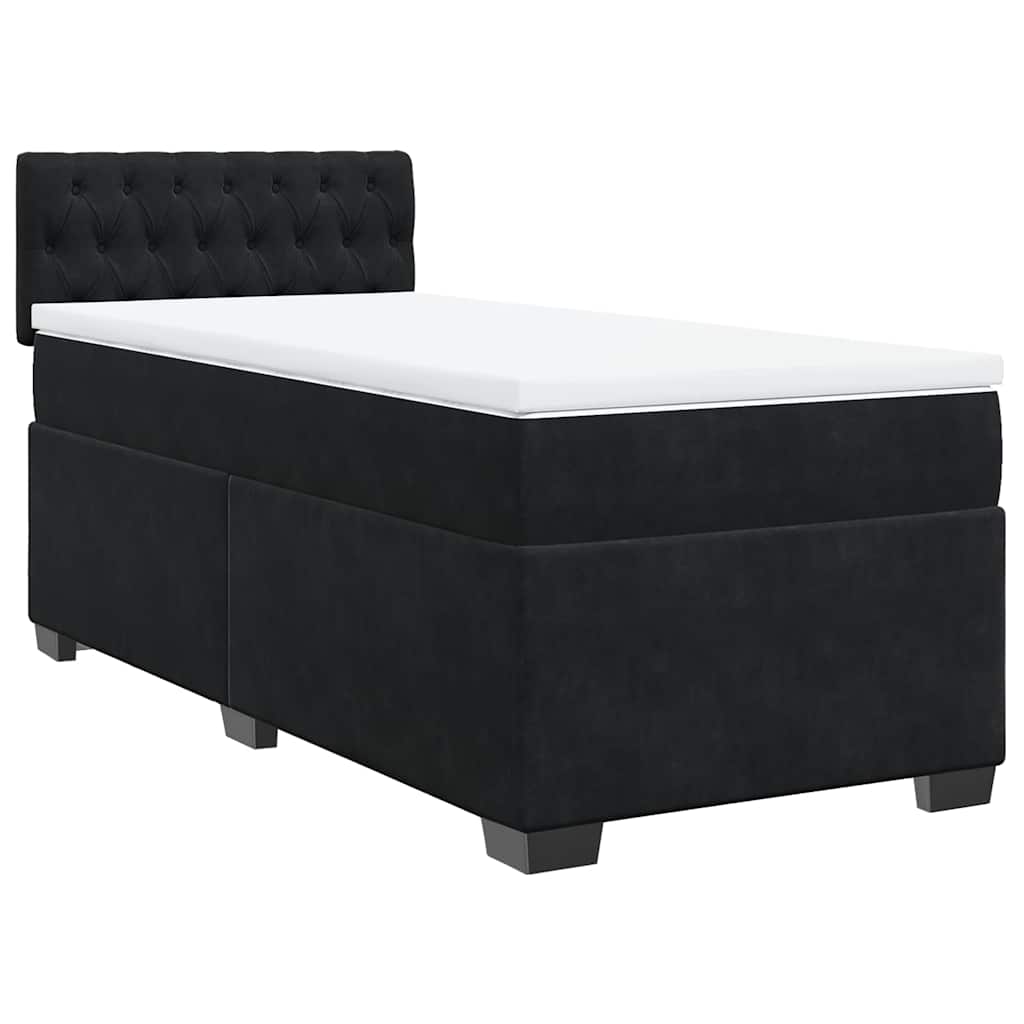 Krevet box spring s madracem crni za jednu osobu baršunasti