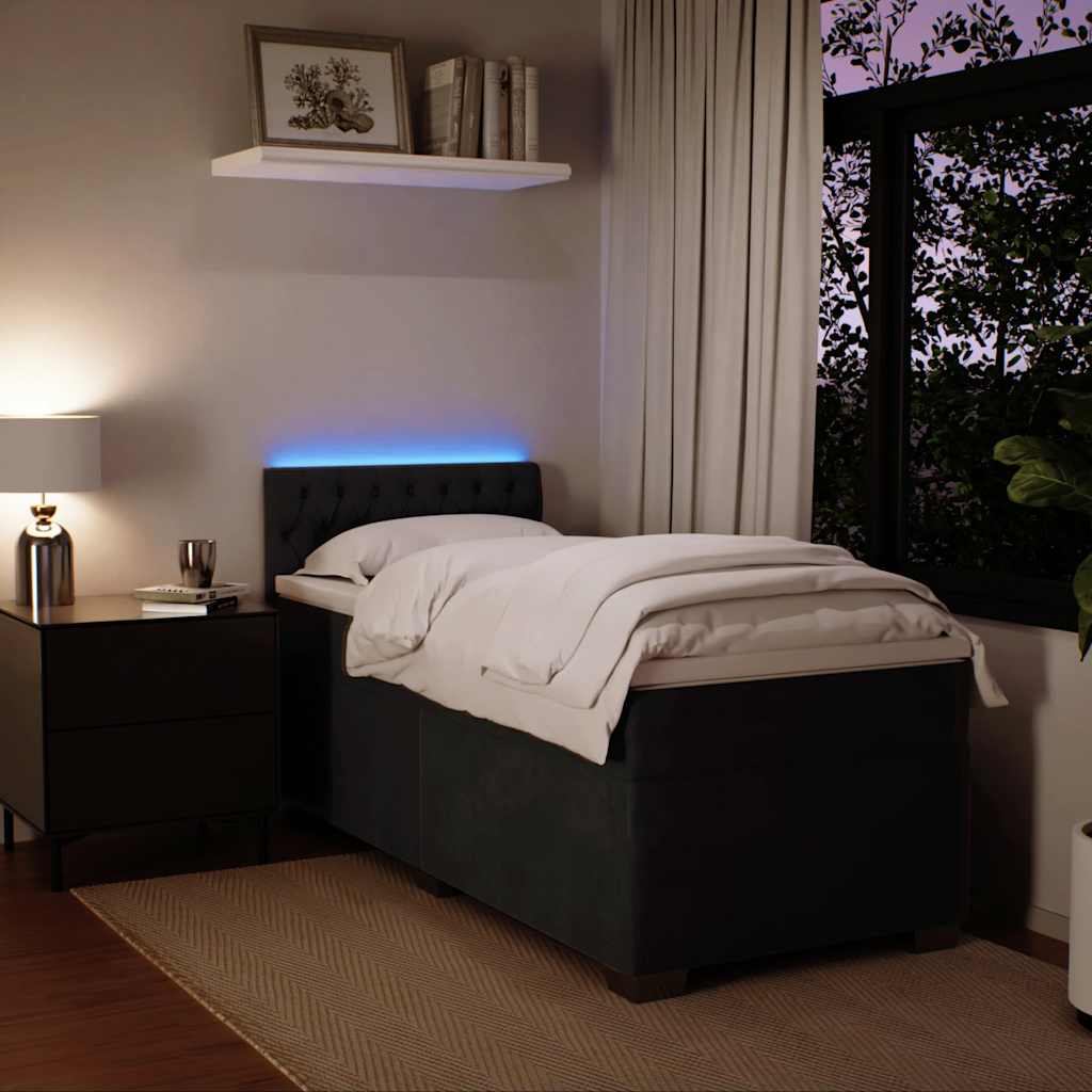 Krevet box spring s madracem crni za jednu osobu baršunasti