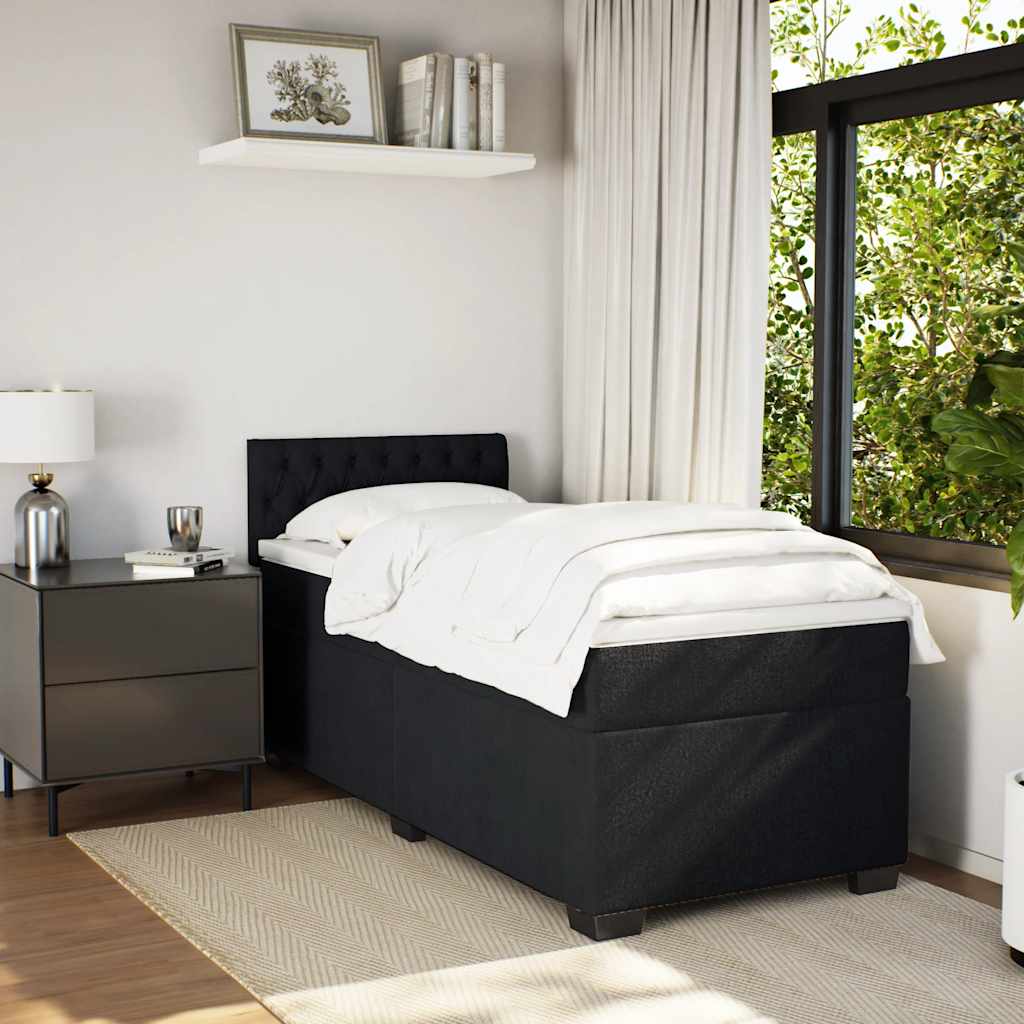 Krevet box spring s madracem crni za jednu osobu baršunasti