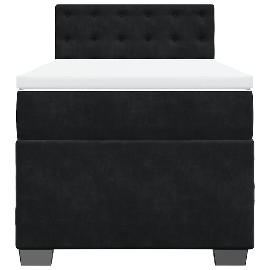 Krevet box spring s madracem crni za jednu osobu baršunasti