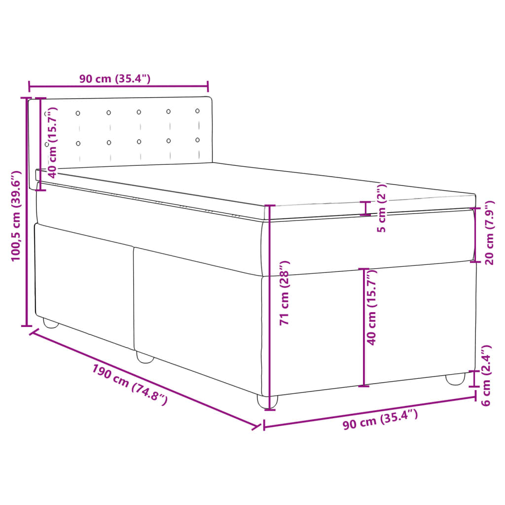 Krevet s oprugama i madracem krem 90 x 190 cm od tkanine