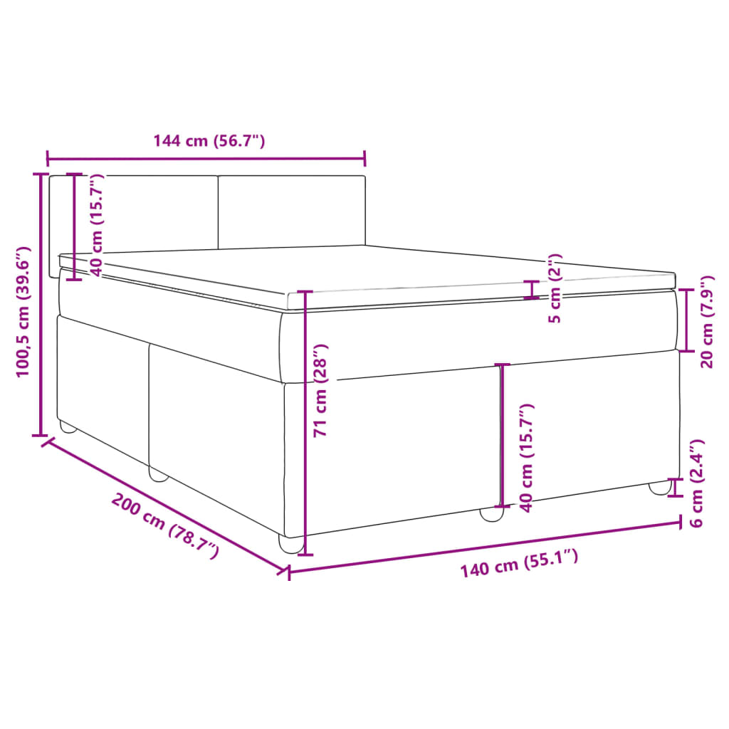 Krevet box spring s madracem svjetlosivi 140x200 cm od tkanine