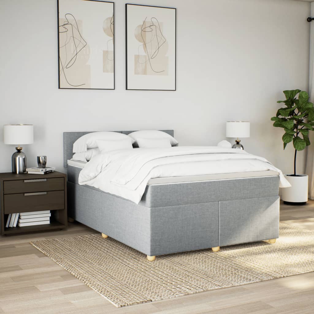 Krevet box spring s madracem svjetlosivi 140x200 cm od tkanine