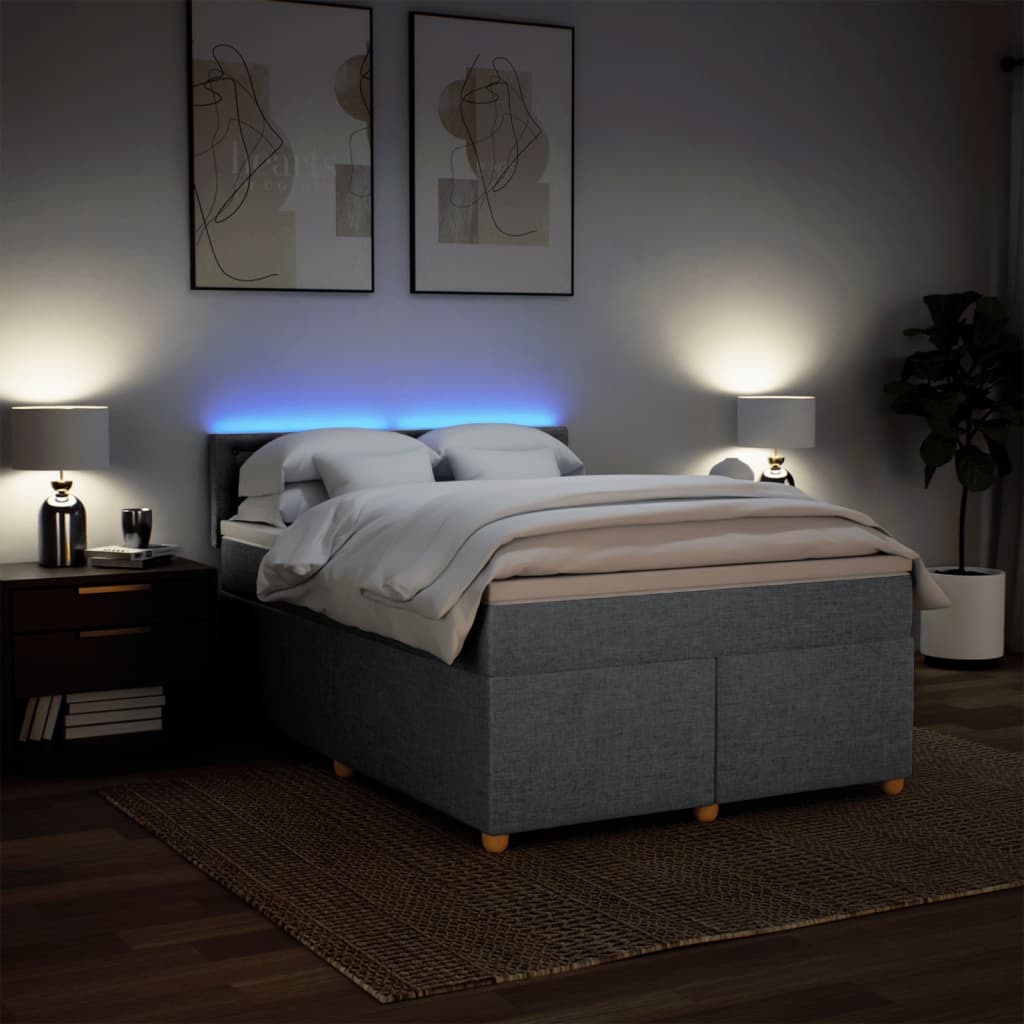 Krevet box spring s madracem svjetlosivi 140x200 cm od tkanine